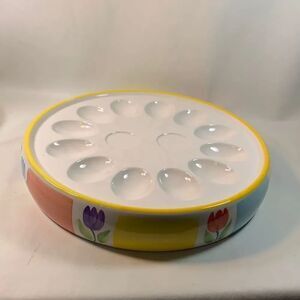 Easter Bunny Devil Egg Serving Tray Spring Flower Vintage Holiday Yellow Purple